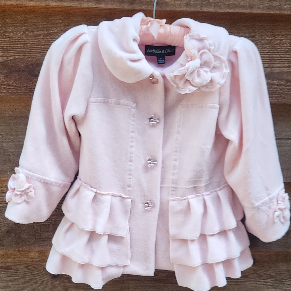 Isobella & Chloe Light Pink Ruffle Pea Coat